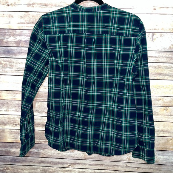 ⭐️ Talbots Plaid Button Up Roll Tab Sleeve Ruffle Front Blouse Size 12 D1 - Picture 9 of 9